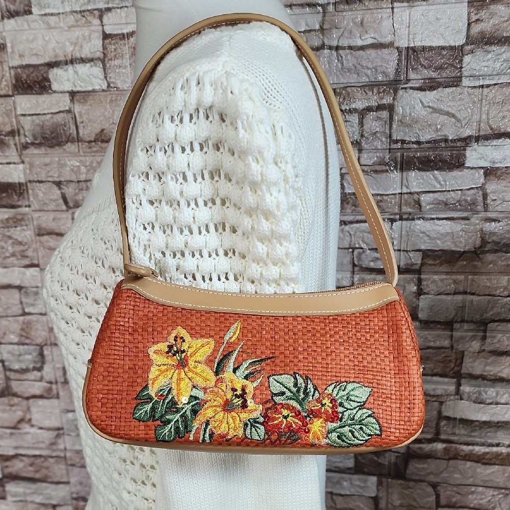 Etinne Aigner Floral Embroidered Tan and Orange Women's Bag